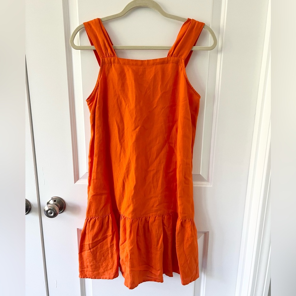 LOFT Linen Blend Drop Waist Dress - Orange size small